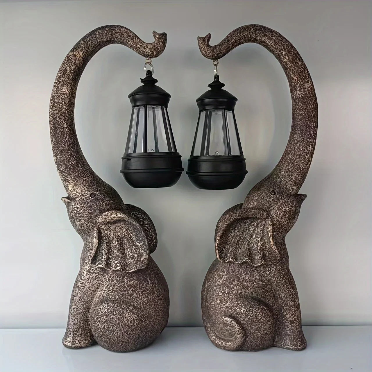Balcony Landscaping Layout Imitation Stone Elephant Resin Atmosphere Lantern Decorations Courtyard Garden Decoration Solar Light