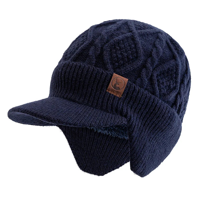 New Unisex Winter Hat Plush Fur Lined Warm Earflap Cap Stylish Soft Beanie Hat  Outdoor Thick Ski Sports Knitted Hat