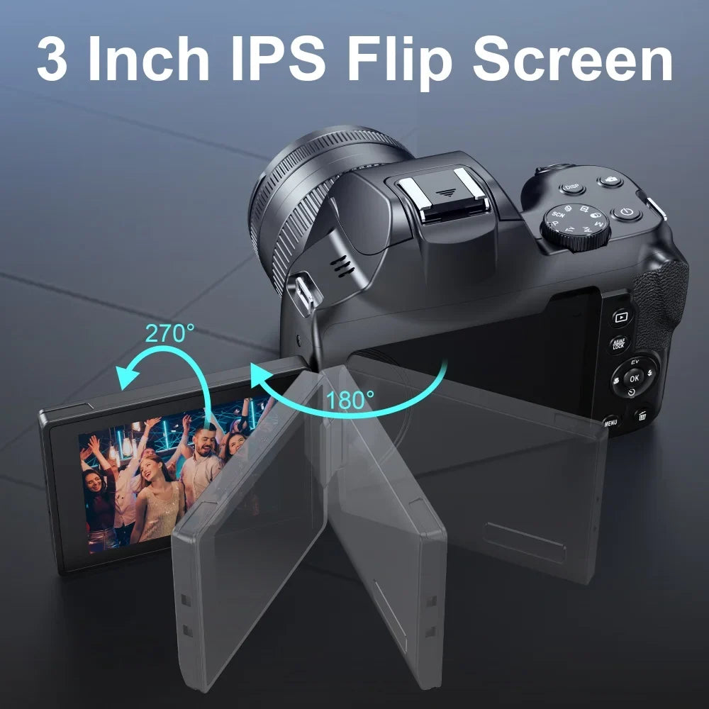 12X Optical Zoom 72MP DSLR Camera 270° Rotative Flip Screen Digital Photographic Camera Xenon Light Macro Lens 4K Wifi Camcorder