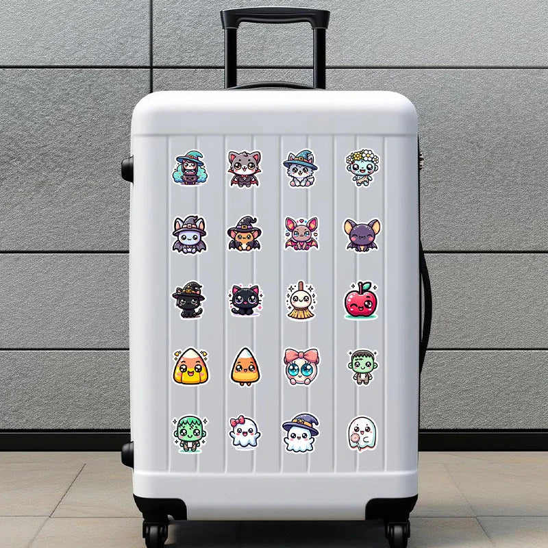 50PCS Halloween Stickers Cute Cartoon Cat Pumpkin Fun Holiday Decals Pack | Vinyl Waterproof Scrapbook Stickers
