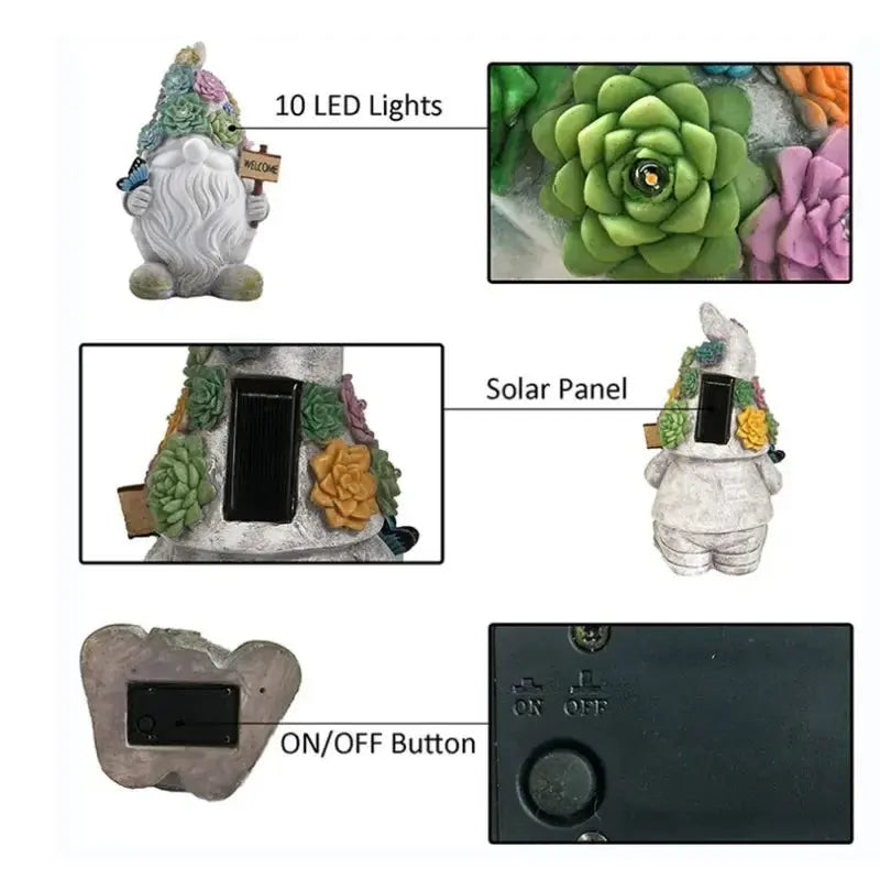 14 Inch Outdoor Garden Dwarf Statue-resin Gnome Statue Lighting Wizard Solar Led Light Welcome Sign Gnome Yard Lawn Large Figurine