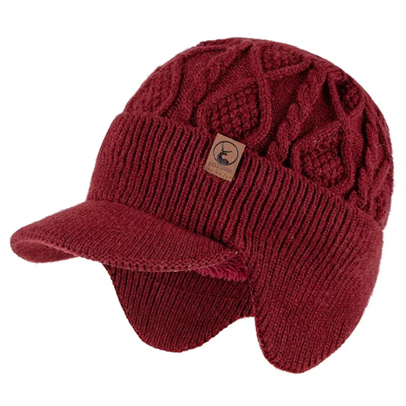 New Unisex Winter Hat Plush Fur Lined Warm Earflap Cap Stylish Soft Beanie Hat  Outdoor Thick Ski Sports Knitted Hat