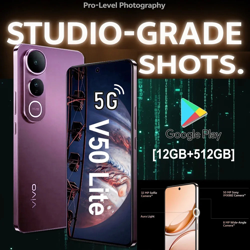 VIVO V50Lite 6.77-inch AMOLED screen high-value smartphone/12+512GB large-capacity storage/6500mAh super battery life standby