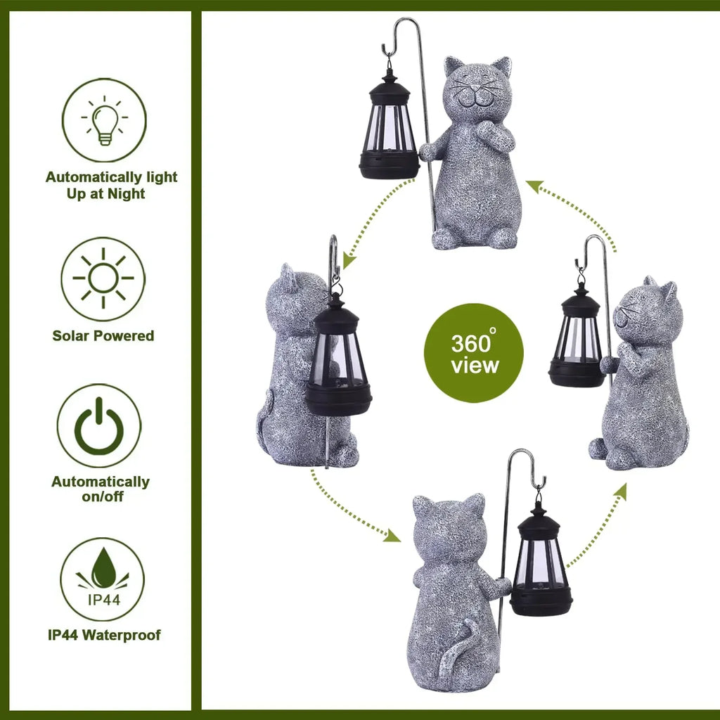 Cat Statue Solar Garden Ornament Outdoor Decoration with Solar Lights Suitable for Garden Balcony Birthday Gift for Mom Lady