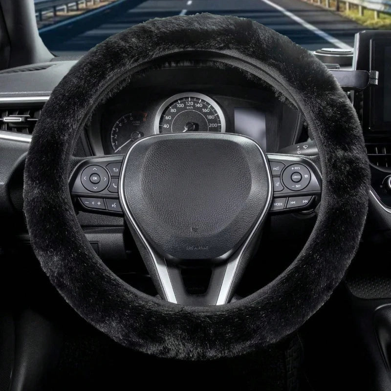 Car steering wheel cover without inner ring in winter plush warm soft comfortable non-slip elastic elastic handlebar cover