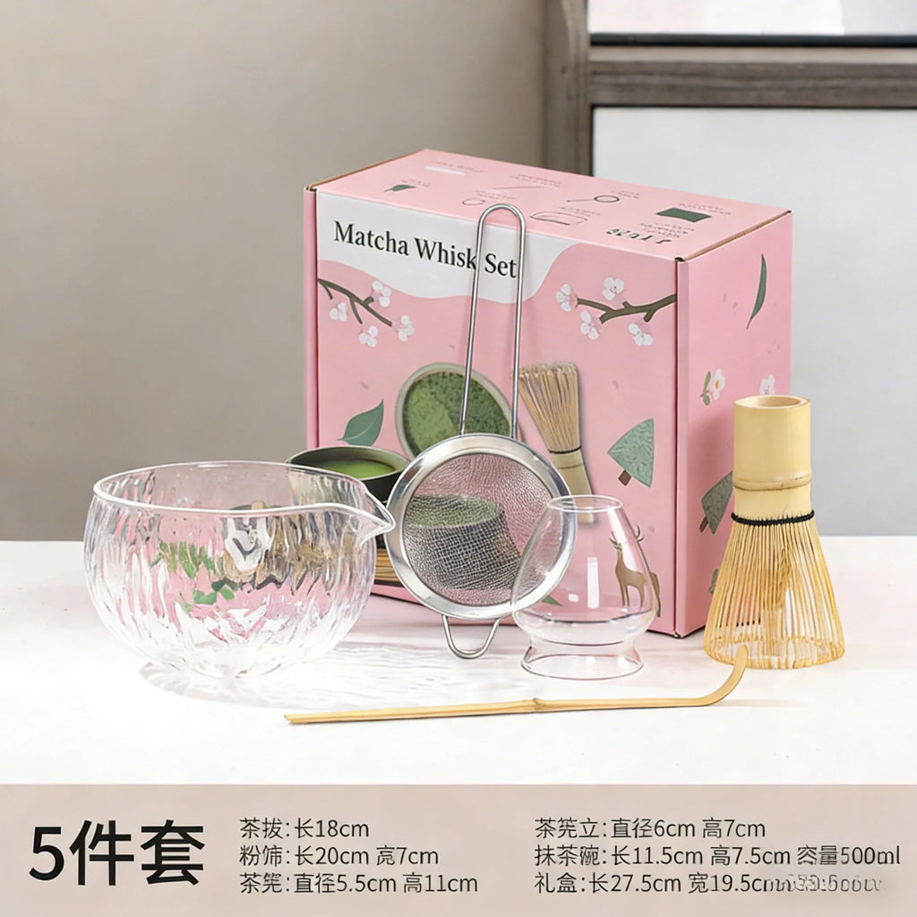 1/4/7Pcs glass Matcha Whisk Set for Beginners Elegant Bamboo Wood Japanese Matcha Tea Making Kit with Whisk Holder Scoop Sifter