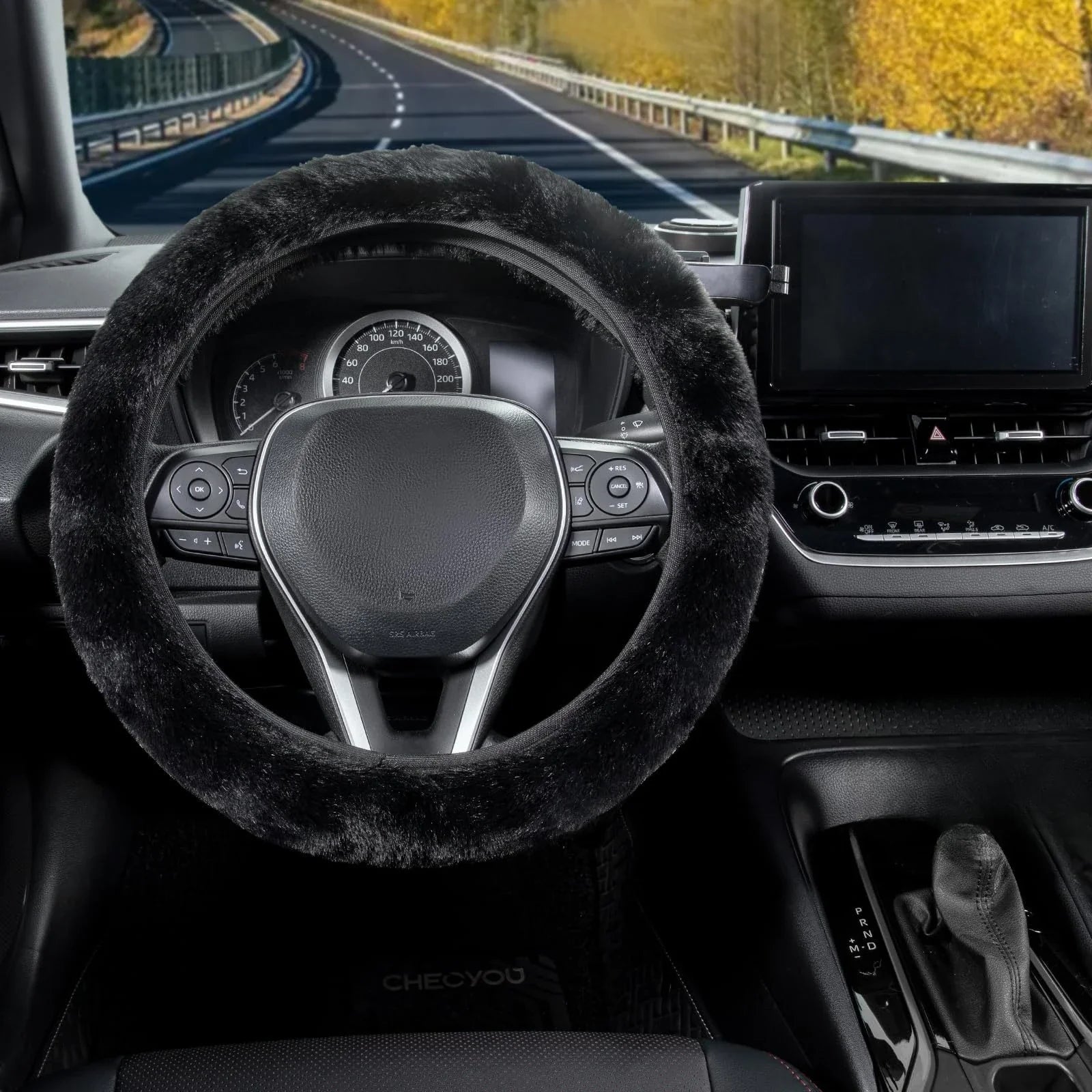 Car steering wheel cover without inner ring in winter plush warm soft comfortable non-slip elastic elastic handlebar cover
