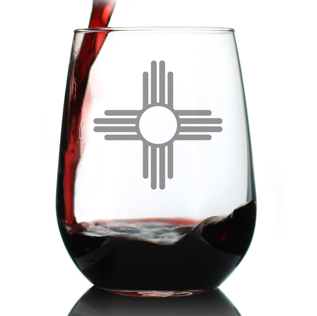 New Mexico Flag Stemless Wine Glass - State Themed Drinking Decor and Gifts for New Mexican Women & Men - Large 17 Oz Glasses