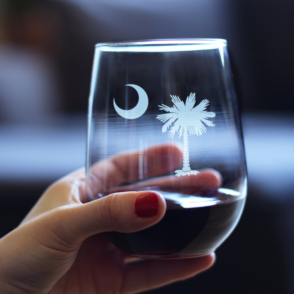 South Carolina Flag Stemless Wine Glass - State Themed Drinking Decor and Gifts for South Carolinian Women & Men - Large 17 Oz Glasses