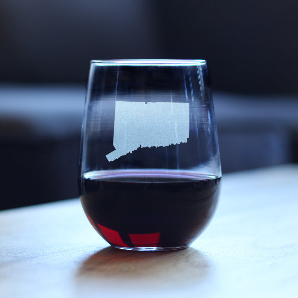 Connecticut State Outline Stemless Wine Glass - State Themed Drinking Decor and Gifts for Connecticuters and Nutmegger Women & Men - Large 17 Oz Glasses