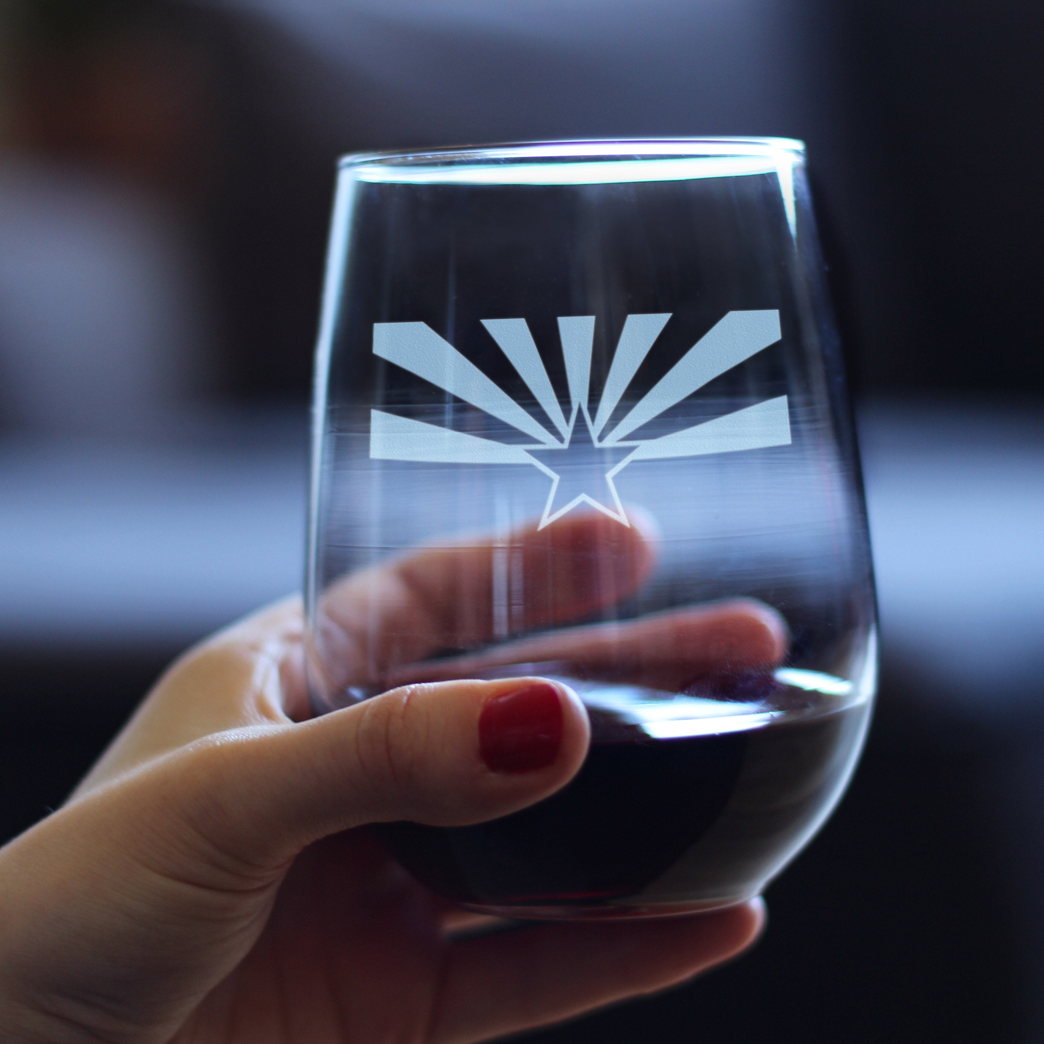 Arizona Flag Stemless Wine Glass - State Themed Drinking Decor and Gifts for Arizonan Women & Men - Large 17 Oz Glasses