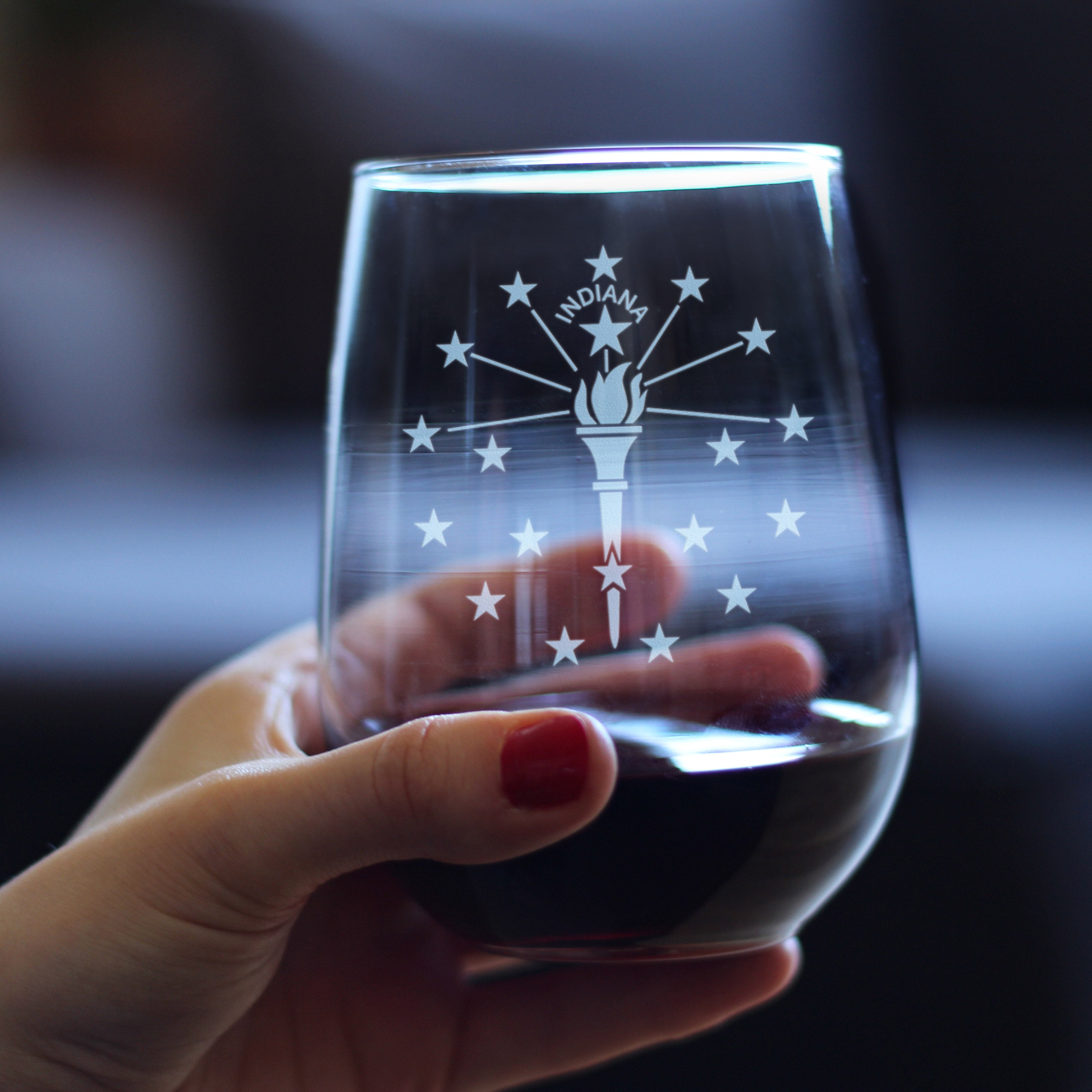 Indiana Flag Stemless Wine Glass - State Themed Drinking Decor and Gifts for Indianan Women & Men - Large 17 Oz Glasses