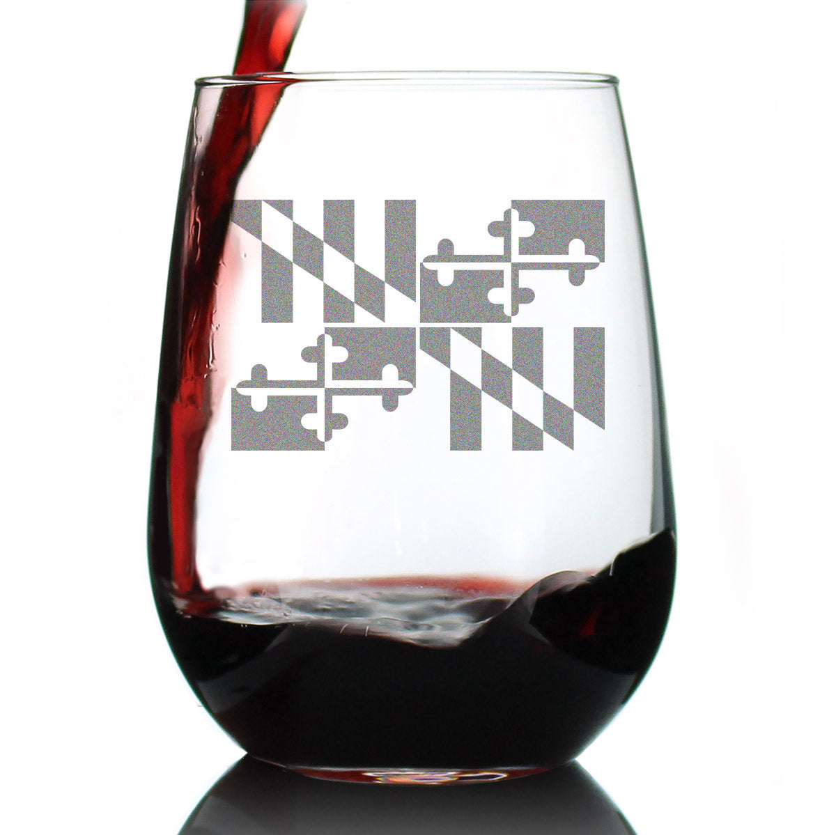 Maryland Flag Stemless Wine Glass - State Themed Drinking Decor and Gifts for Marylander Women & Men - Large 17 Oz