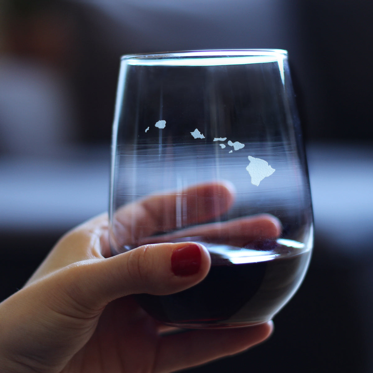 Hawaii State Outline Stemless Wine Glass - State Themed Drinking Decor and Gifts for Hawaiian Women & Men - Large 17 Oz Glasses