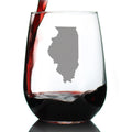Illinois State Outline Stemless Wine Glass - State Themed Drinking Decor and Gifts for Illinoisan Women & Men - Large 17 Oz Glasses