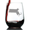 Massachusetts State Outline Stemless Wine Glass - State Themed Drinking Decor and Gifts for Bay Stater Women & Men - Large 17 Oz Glasses