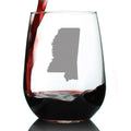 Mississippi State Outline Stemless Wine Glass - State Themed Drinking Decor and Gifts for Mississippian Women & Men - Large 17 Oz Glasses