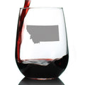 Montana State Outline Stemless Wine Glass - State Themed Drinking Decor and Gifts for Montanan Women & Men - Large 17 Oz Glasses