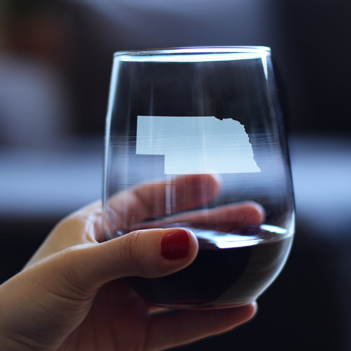 Nebraska State Outline Stemless Wine Glass - State Themed Drinking Decor and Gifts for Nebraskan Women & Men - Large 17 Oz Glasses