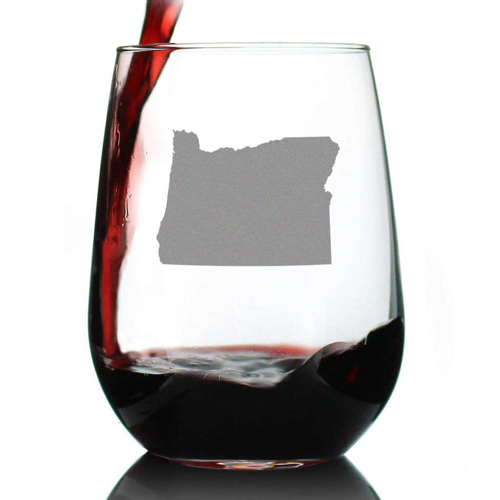 Oregon State Outline Stemless Wine Glass - State Themed Drinking Decor and Gifts for Oregonian Women & Men - Large 17 Oz Glasses