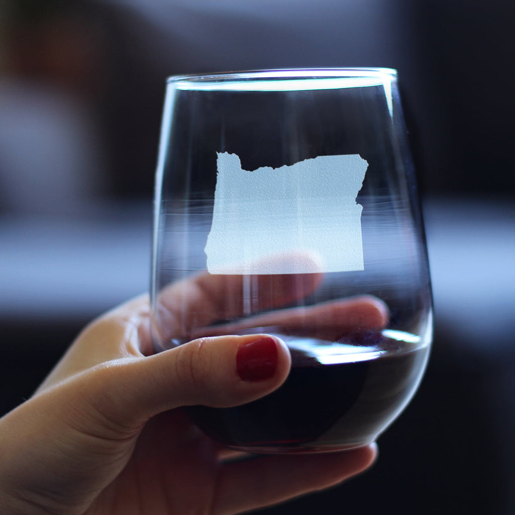 Oregon State Outline Stemless Wine Glass - State Themed Drinking Decor and Gifts for Oregonian Women & Men - Large 17 Oz Glasses