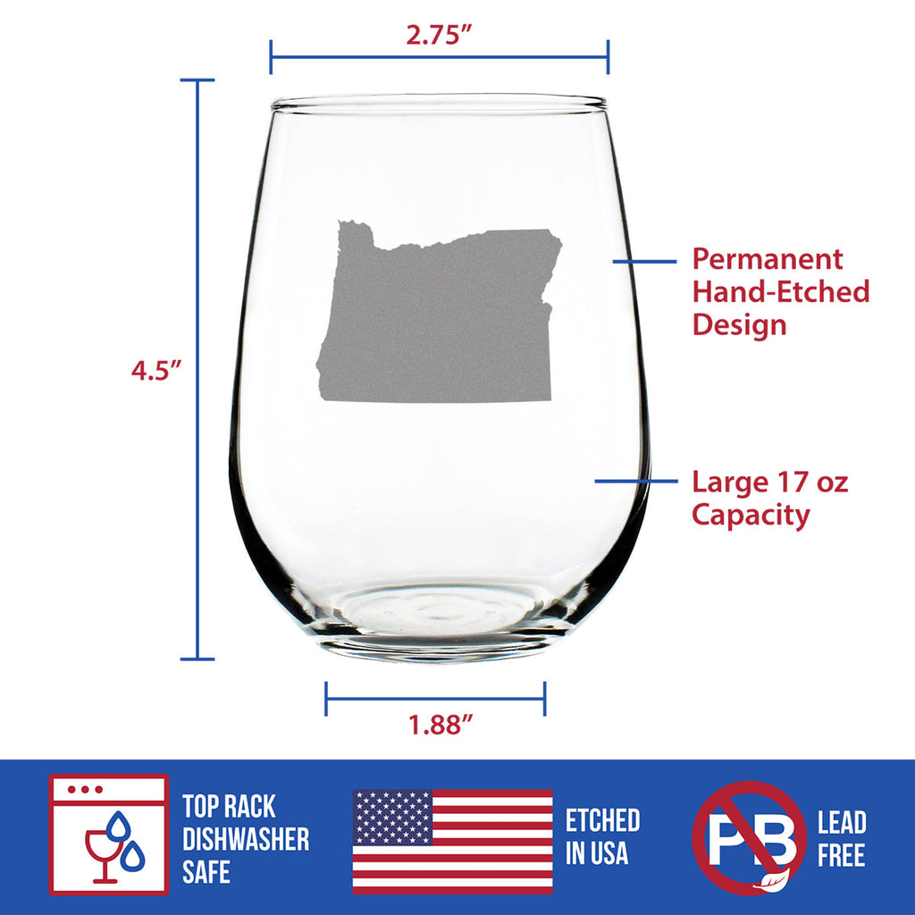 Oregon State Outline Stemless Wine Glass - State Themed Drinking Decor and Gifts for Oregonian Women & Men - Large 17 Oz Glasses