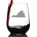 Virginia State Outline Stemless Wine Glass - State Themed Drinking Decor and Gifts for Virginian Women & Men - Large 17 Oz Glasses