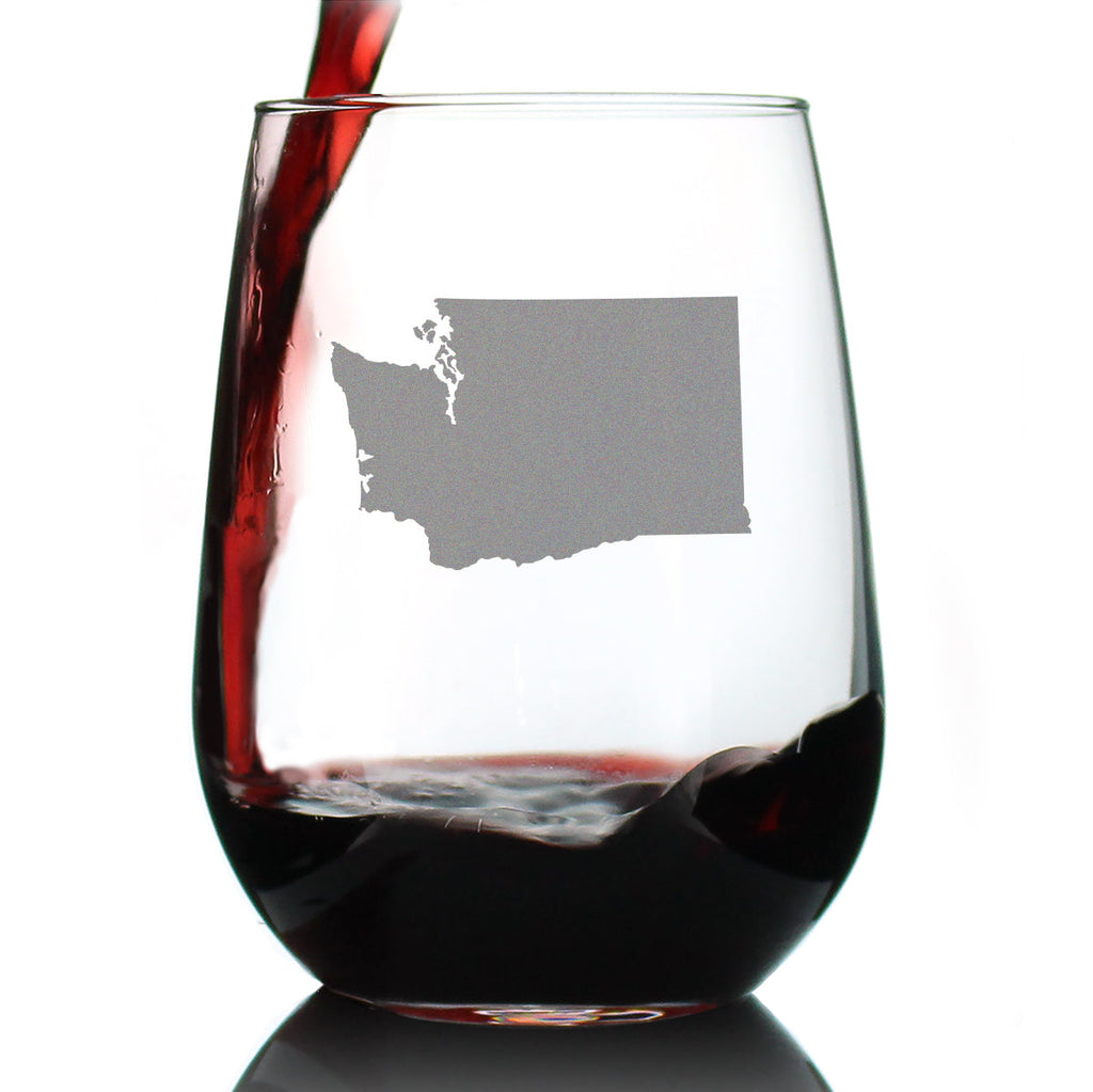 Washington State Outline Stemless Wine Glass - State Themed Drinking Decor and Gifts for Washingtonian Women & Men - Large 17 Oz Glasses