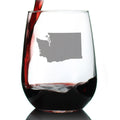 Washington State Outline Stemless Wine Glass - State Themed Drinking Decor and Gifts for Washingtonian Women & Men - Large 17 Oz Glasses