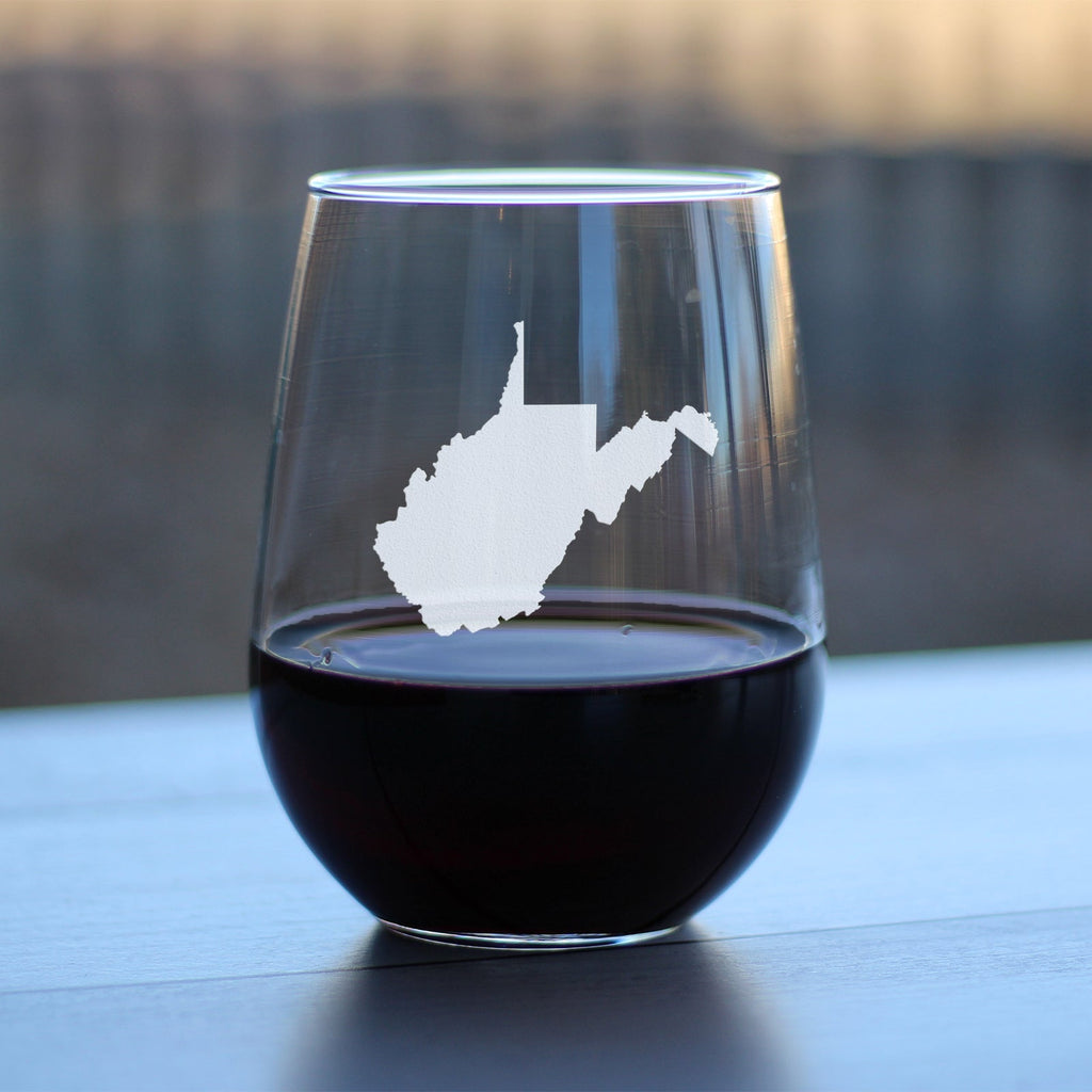 West Virginia State Outline Stemless Wine Glass - State Themed Drinking Decor and Gifts for West Virginian Women & Men - Large 17 Oz Glasses