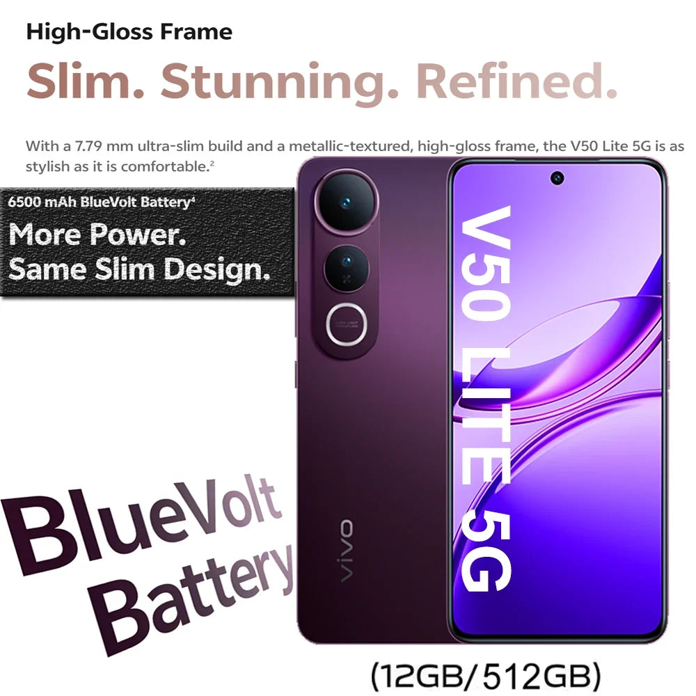 12GB+512gb VIVO V50 Lite 5G smart phone 6500mAh/Type-C interface lightweight camera phone