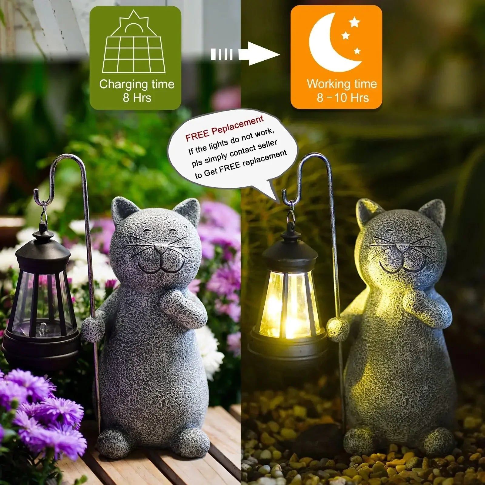 Cat Statue Solar Garden Ornament Outdoor Decoration with Solar Lights Suitable for Garden Balcony Birthday Gift for Mom Lady