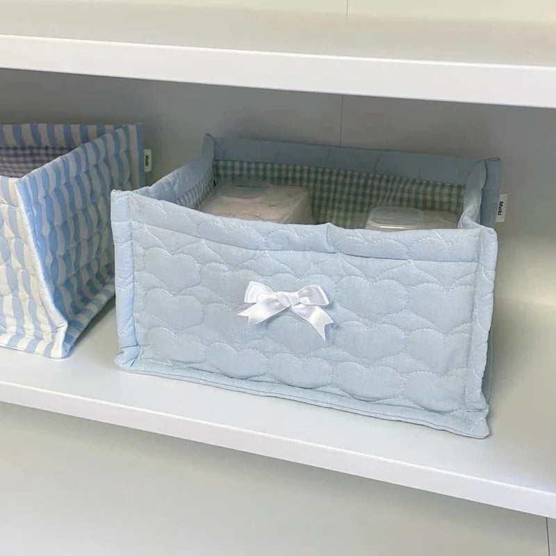 Square Storage Basket Lace Flower Desktop Organizer Storage Basket Korean Quilted Storage Basket Cute Storage Frame Home Decorat