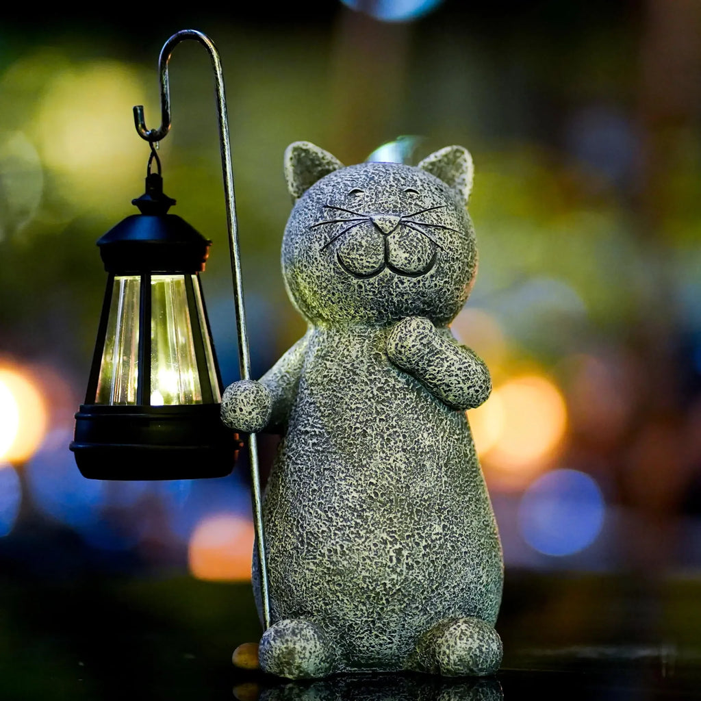 Cat Statue Solar Garden Ornament Outdoor Decoration with Solar Lights Suitable for Garden Balcony Birthday Gift for Mom Lady