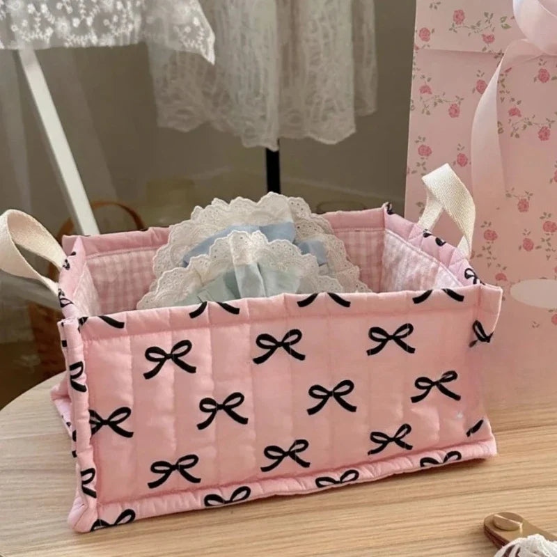 Square Storage Basket Lace Flower Desktop Organizer Storage Basket Korean Quilted Storage Basket Cute Storage Frame Home Decorat