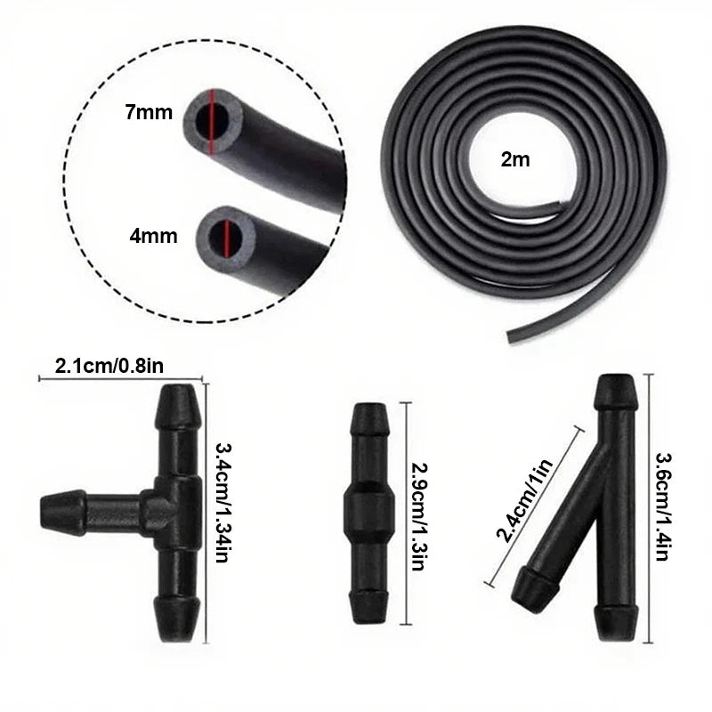5pcs/Set 2m Car Windshield Washer Hose Automotive Wiper Blade Pipe Windshield Jet Spray Wiper Nozzle Water Hose Fluid Tube