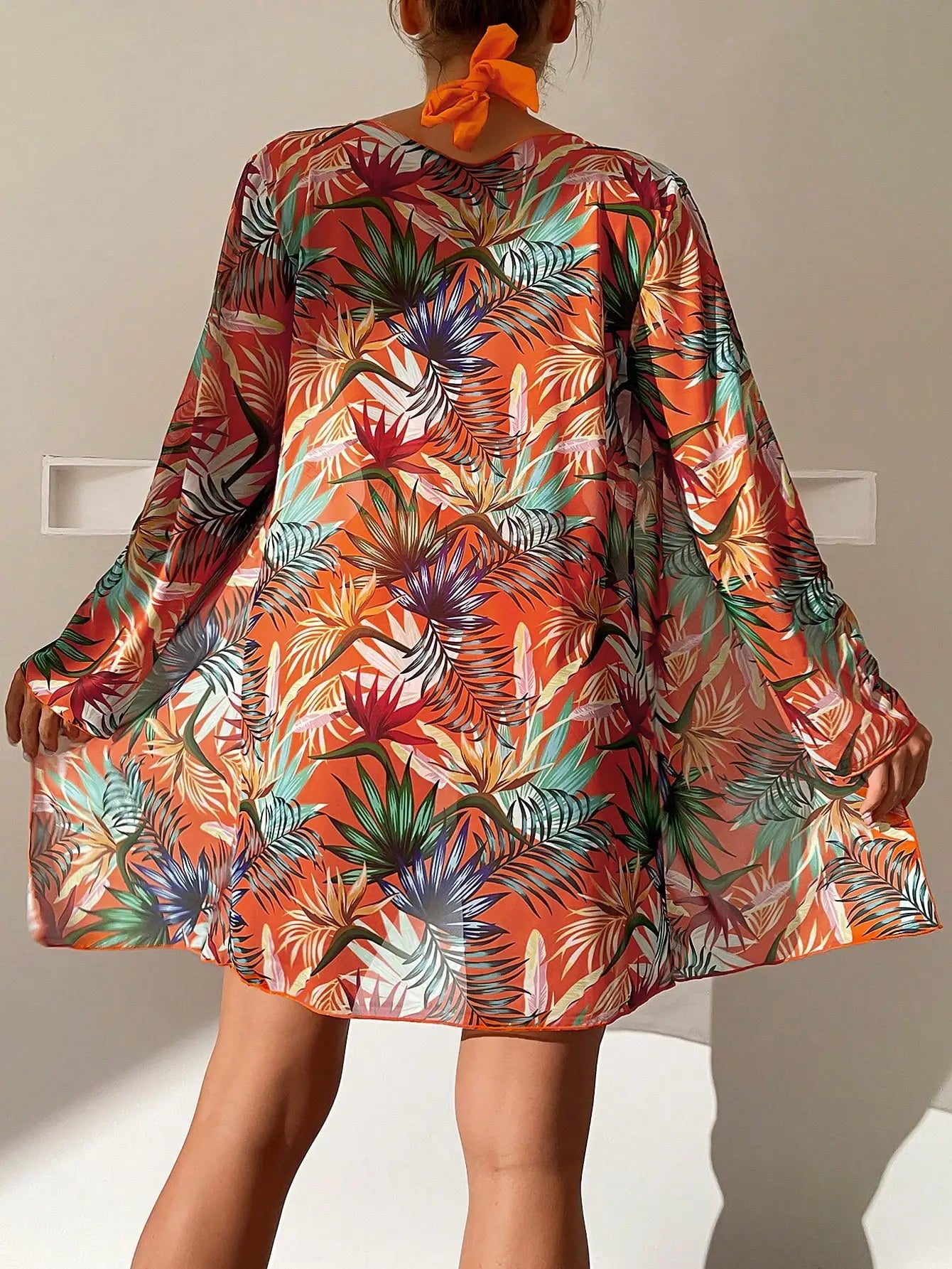 3-Piece Halter Bikini Set with Kimono Cover-Up