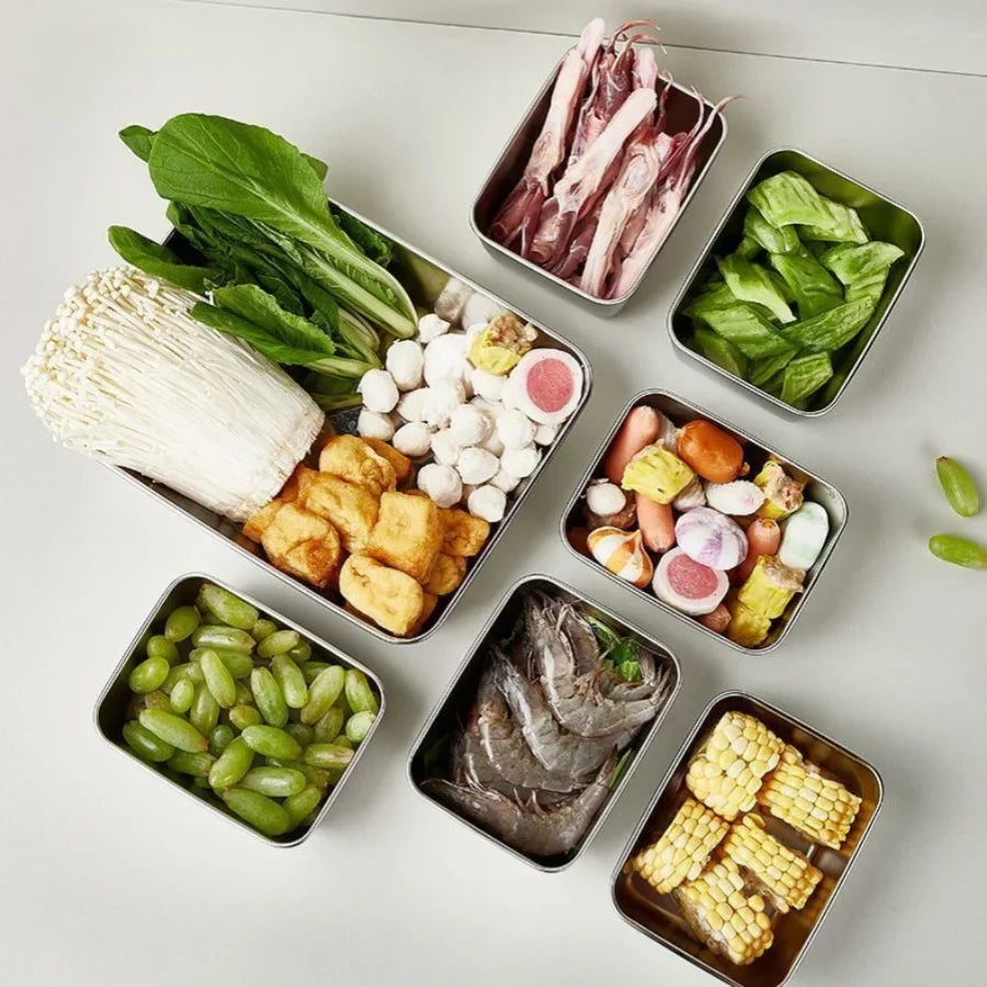 Thickened Square Plate Stainless Steel Rectangular Food Storage Pan With Lid Commercial Dish Tray Freshing Lunch Box Container