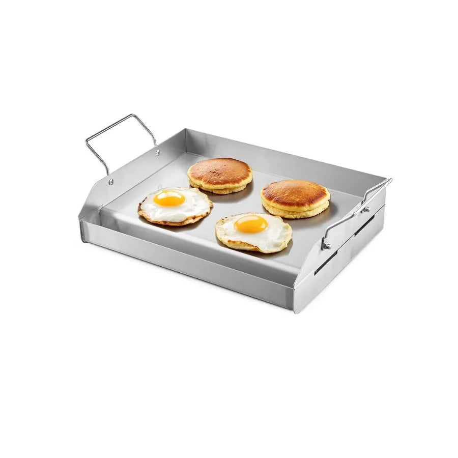 Stainless Steel Griddle 17x13 inch Universal Flat Top Rectangular Plate for Gas Grill BBQ Teppanyaki Portable Cookware with Han