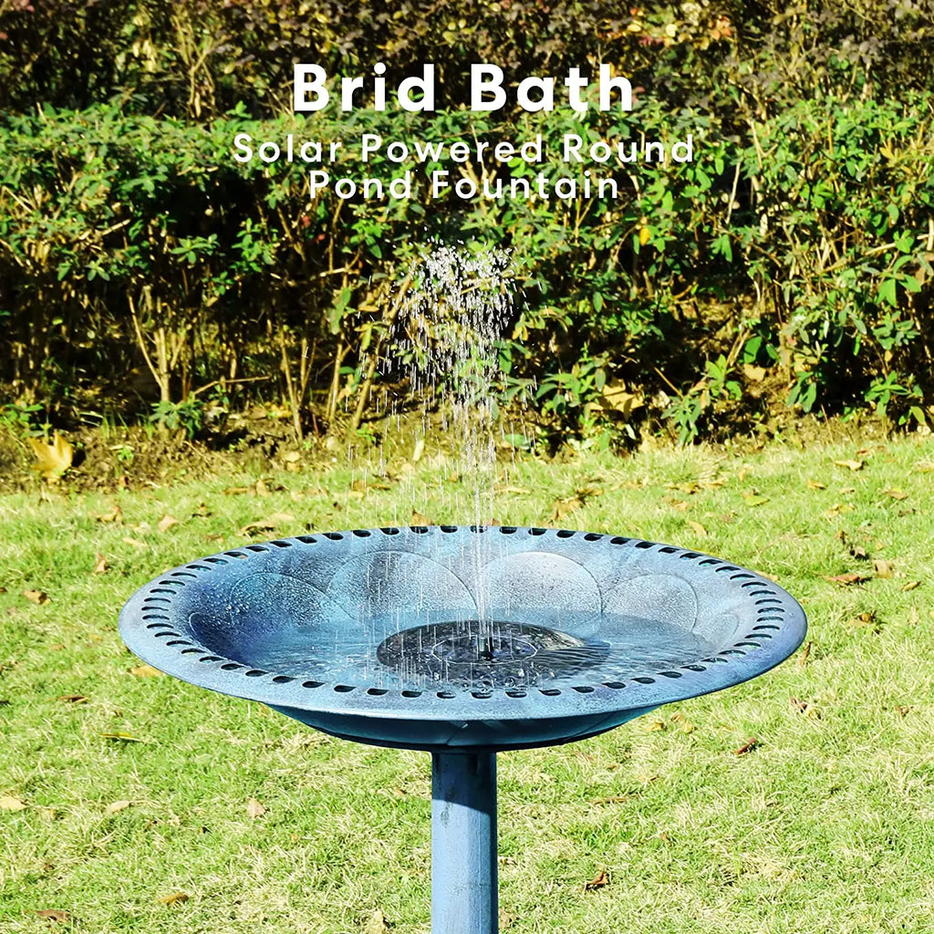 Polyresin Antique Outdoor Blue Garden Bird Bath and Solar Powered Round Pond Fountain Combo Set
