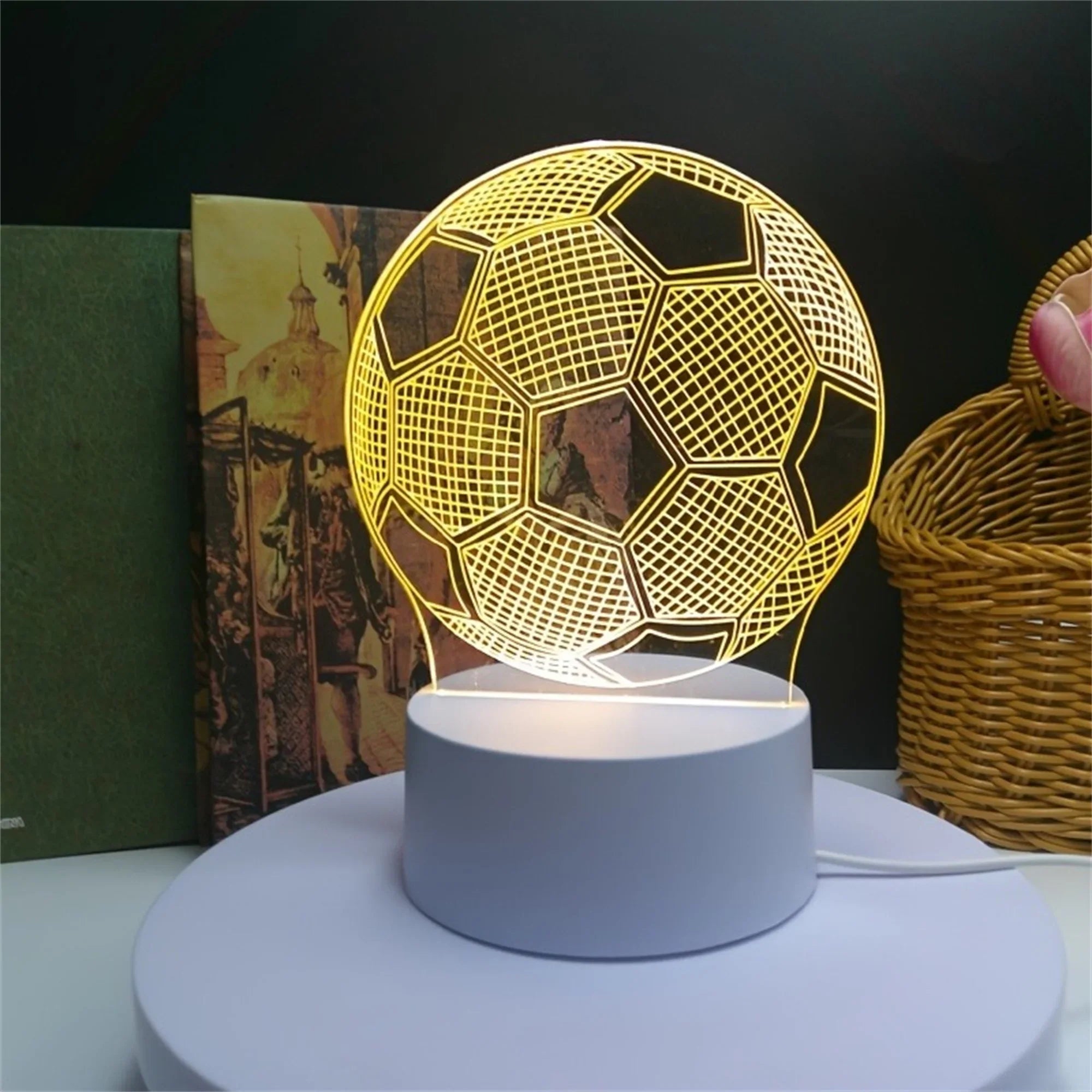 Football Pattern LED Night Light | Warm USB Lamp for Bedroom and Bar Decor