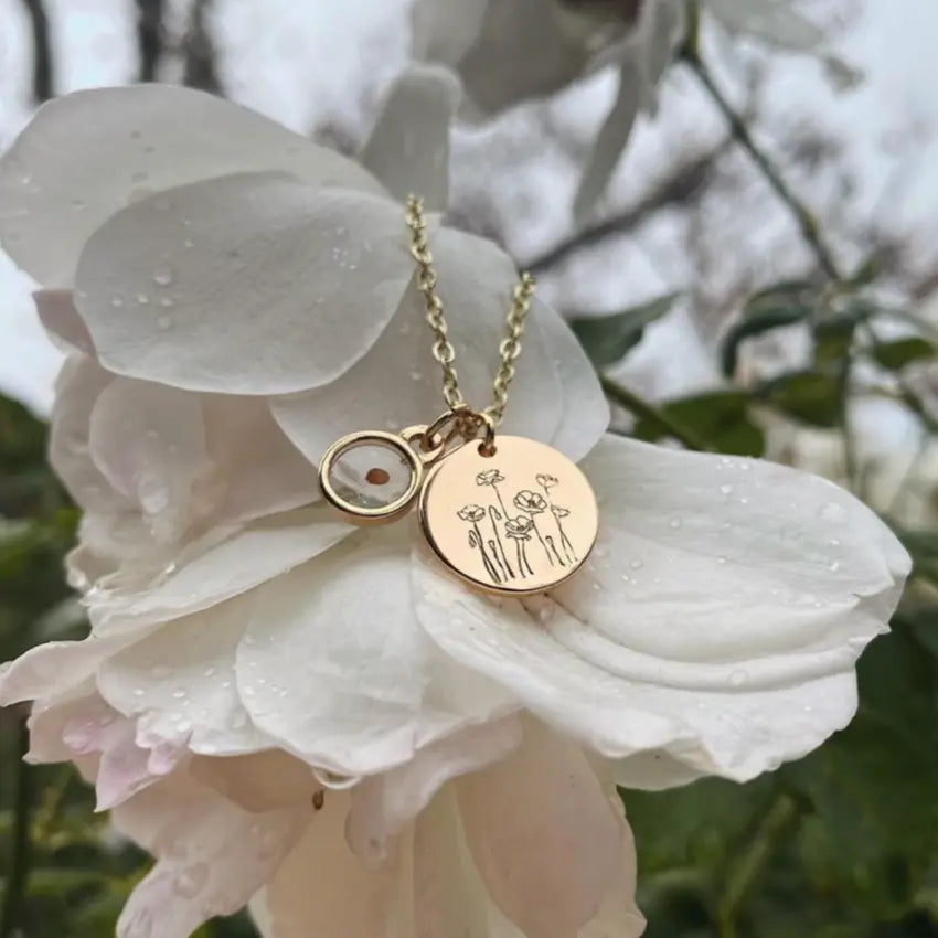 Poppy Necklace with Mustard Seed