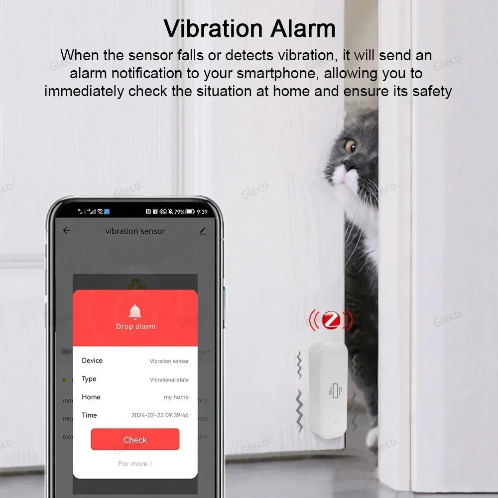 Tuya Zigbee Vibration Sensor Shock Detector Smart Home Security Alarm Detection For Door Window Safe Optional Battery Powered