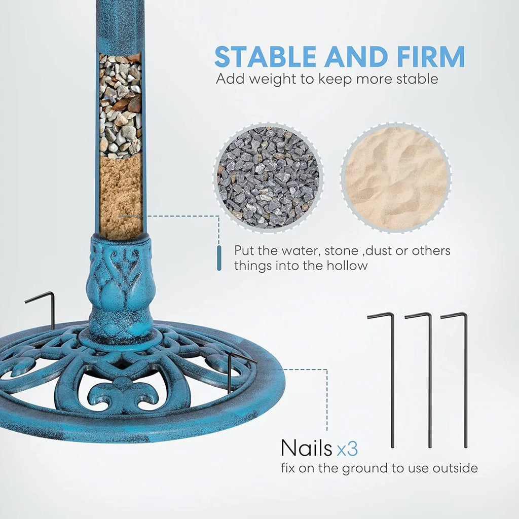 Polyresin Antique Outdoor Blue Garden Bird Bath and Solar Powered Round Pond Fountain Combo Set