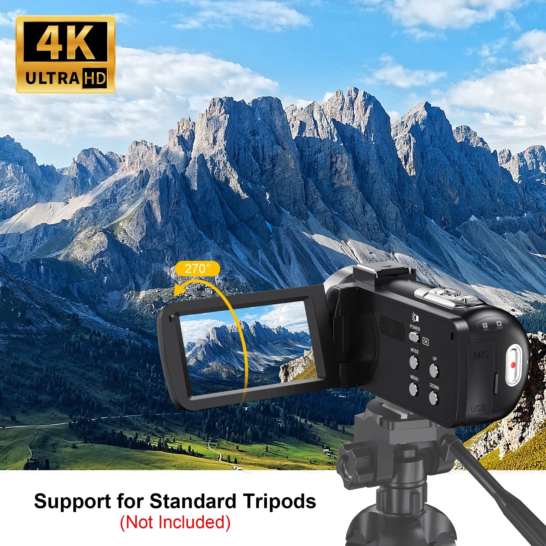 18X 42MP Digital Video Camera 3" Flip Screen 4K UHD Camcorder Wifi Webcam For Youtube Livestreaming Wide Angle Lens Vlog Camera