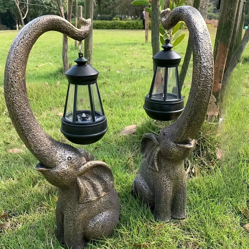 Balcony Landscaping Layout Imitation Stone Elephant Resin Atmosphere Lantern Decorations Courtyard Garden Decoration Solar Light