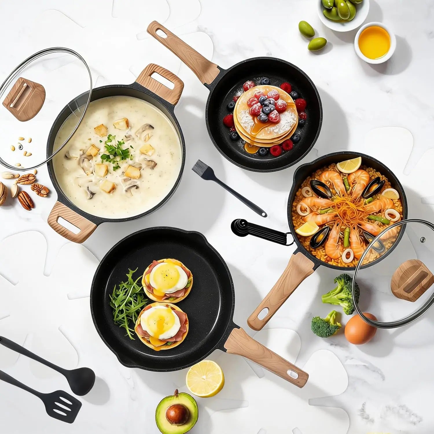 25-Piece Nonstick Cookware Set, Induction Compatible, PFOA/PFOS Free Black Kitchen Pots and Pans