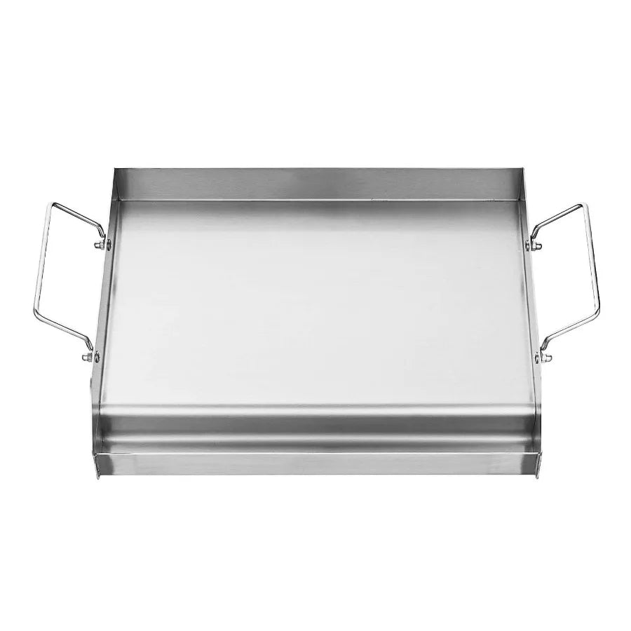 Stainless Steel Griddle 17x13 inch Universal Flat Top Rectangular Plate for Gas Grill BBQ Teppanyaki Portable Cookware with Han