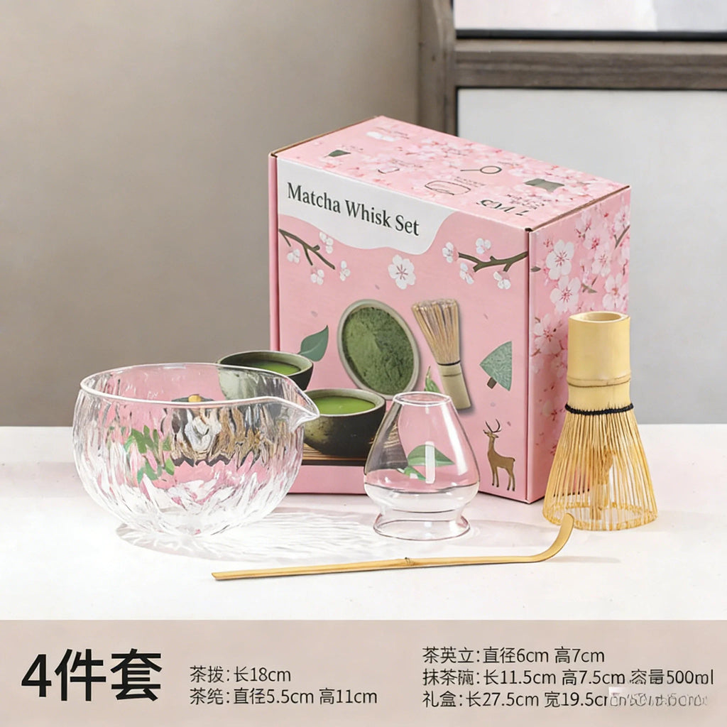 1/4/7Pcs glass Matcha Whisk Set for Beginners Elegant Bamboo Wood Japanese Matcha Tea Making Kit with Whisk Holder Scoop Sifter