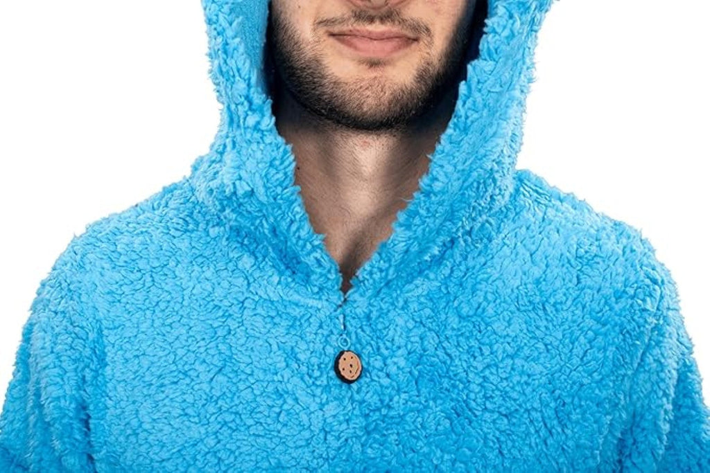 Officially Licensed Sesame Street Cookie Monster Adult Unisex Halloween Cosplay Costume Fleece Jumpsuit